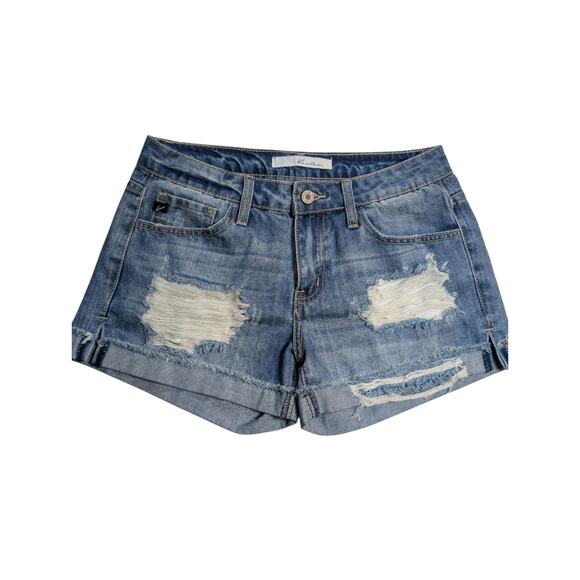 Kancan Denim Shorts Size S (29) Cuffed Distressed Mid Rise Y2K Grunge Beach - Picture 1 of 8